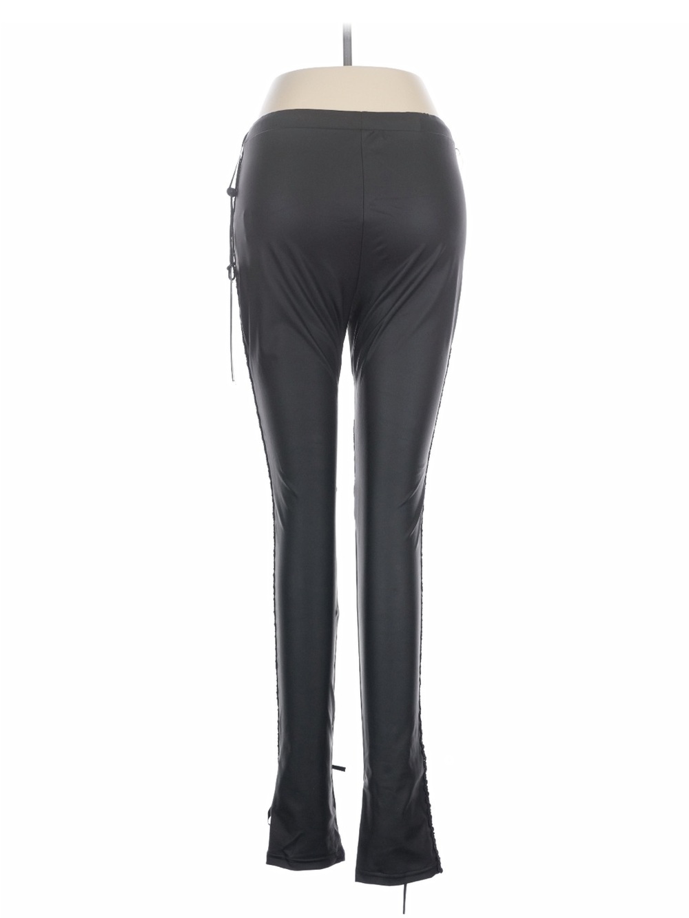 Faux Leather Lace-Up Thigh High Leggings - Black - Picture 6 of 16